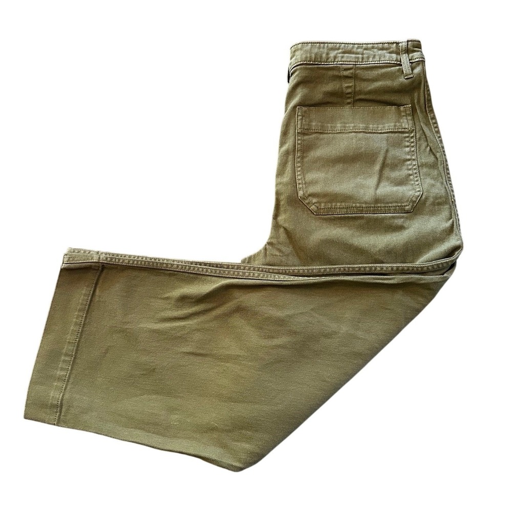 Quince Olive Green High Waisted Wide Leg Cropped Chino Pants Women's 32 - Picture 3 of 4
